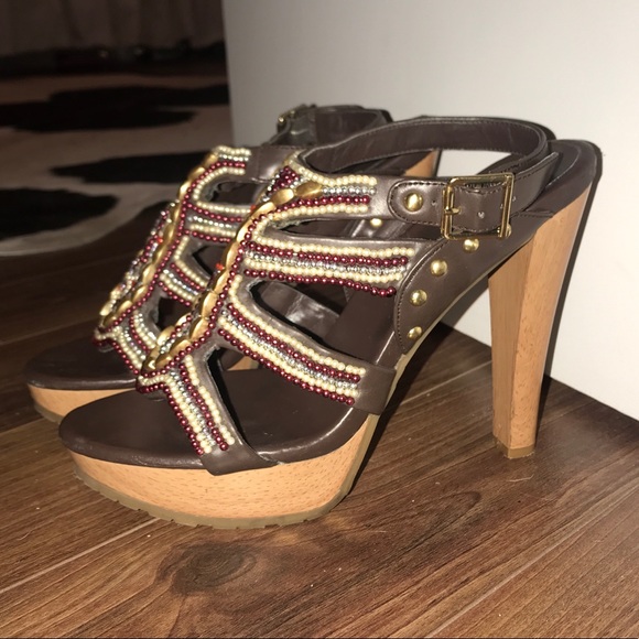 COPY - BCBG Beaded High Heel Platform Wood Sandal - Picture 2 of 6